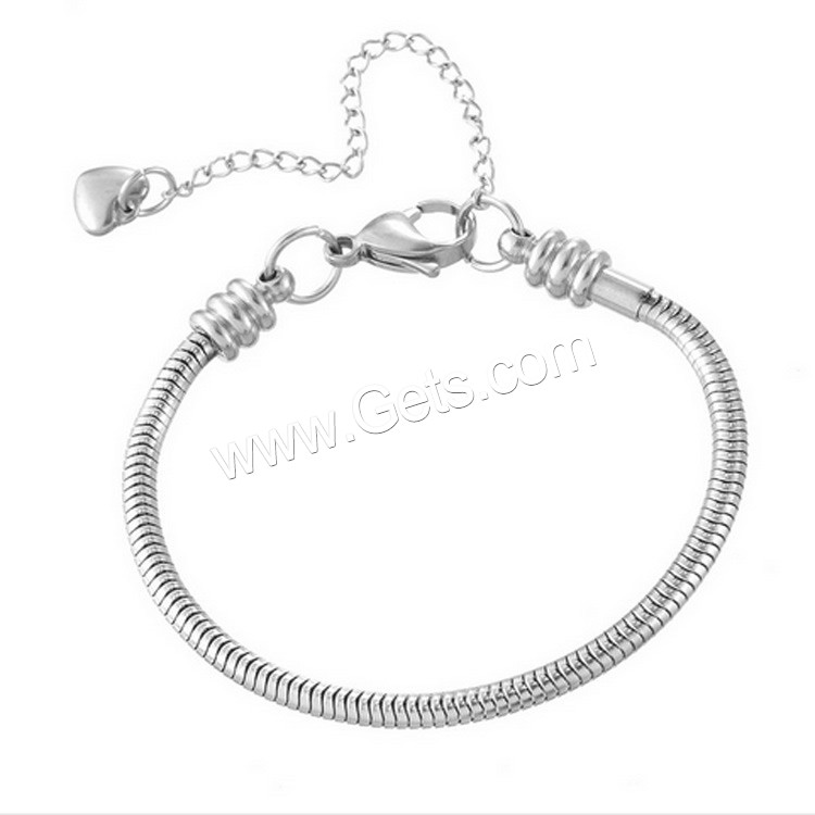 Stainless Steel European Bracelet Chain, different length for choice & snake chain, original color, Sold By Strand