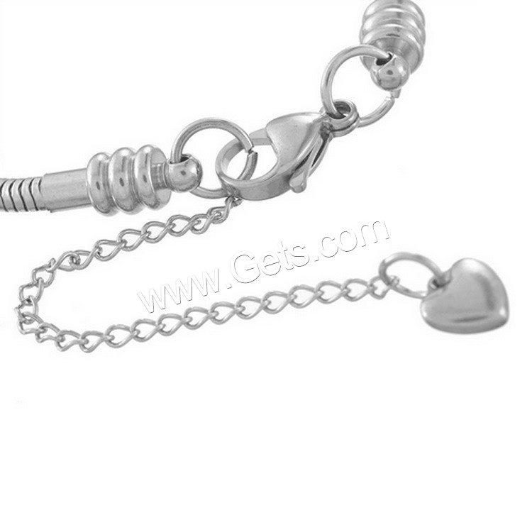Stainless Steel European Bracelet Chain, different length for choice & snake chain, original color, Sold By Strand