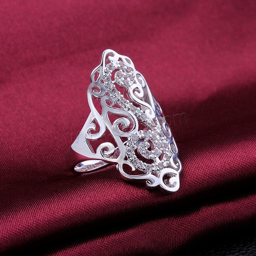 Favourer ® палец кольцо, Латунь, плакированный настоящим серебром, разный размер для выбора & инкрустированное микро кубического циркония, 29x18mm, продается PC