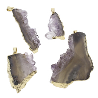 Natural Agate Pendentif Druzy, agate quartz de glace, avec caution de fer, pepite, Placage de couleur d'or, naturel & le style Druzy - Environ Vendu par PC