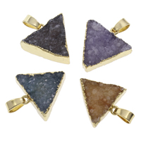 Natural Agate Druzy Pendant, Ice Quartz Agate, with iron bail, Triangle, gold color plated, druzy style - Approx 
