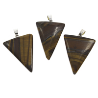 Tiger Eye Pendants, with iron bail, Triangle, platinum color plated - Approx 