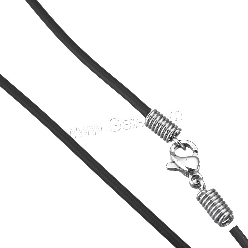 Rubber Necklace Cord, stainless steel lobster clasp, different size for choice, black, Length:Approx 18 Inch, Sold By Strand