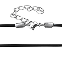 Rubber Necklace Cord, stainless steel lobster clasp, with 2lnch extender chain black Approx 18 Inch 