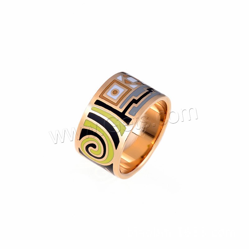 Esmalte de acero inoxidable anillo de dedo, chapado en oro de 18 K, Cloisonné de imitación & diverso tamaño para la opción, más colores para la opción, 13mm, Vendido por UD