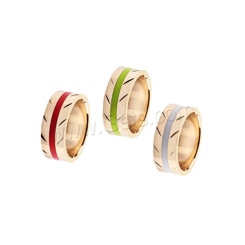 Enamel Stainless Steel Finger Ring, 18K gold plated, imitation cloisonne & flower cut & different size for choice, more colors for choice, 8mm, Sold By PC