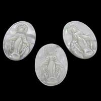 White Shell Cabochon, Flat Oval, natural, carved & Christian Jewelry & flat back Approx 2mm 