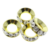 Espaciador de la forma rueda del diamante de imitación, metal, Donut, chapado en color dorado, con diamantes de imitación, libre de níquel, plomo & cadmio, 13x5mm, agujero:aproximado 7mm, 300PCs/Bolsa, Vendido por Bolsa