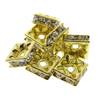 Square Rhinestone Spacer, Brass, gold color plated, with rhinestone, nickel, lead & cadmium free Approx 1mm 