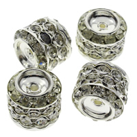 Strass Messing Perlen, Zylinder, Platinfarbe platiniert, mit Strass, frei von Nickel, Blei & Kadmium, 13x15mm, Bohrung:ca. 1mm, 100PCs/Tasche, verkauft von Tasche