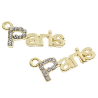 Zinc Alloy Rhinestone Pendants, gold color plated, with letter pattern & with rhinestone, lead & cadmium free Approx 1mm 