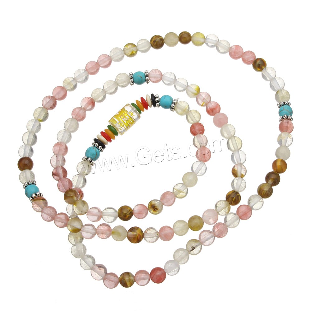 108 Mala Beads, Watermelon, with Synthetic Turquoise & Crystal & Glass & Plastic & Zinc Alloy, plated, different length for choice & Buddhist jewelry & different size for choice & gold accent, 108PCs/Strand, Sold By Strand
