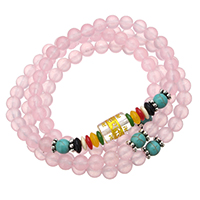 108 Mala Beads, Rose Quartz, with Synthetic Turquoise & Crystal & Glass & Plastic & Zinc Alloy, natural & Buddhist jewelry & gold accent 