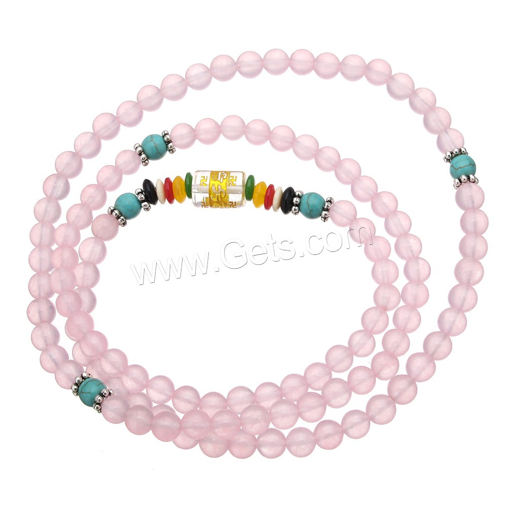 108 Mala Beads, Rose Quartz, with Synthetic Turquoise & Crystal & Glass & Plastic & Zinc Alloy, natural, different length for choice & Buddhist jewelry & different size for choice & gold accent, 108PCs/Strand, Sold By Strand