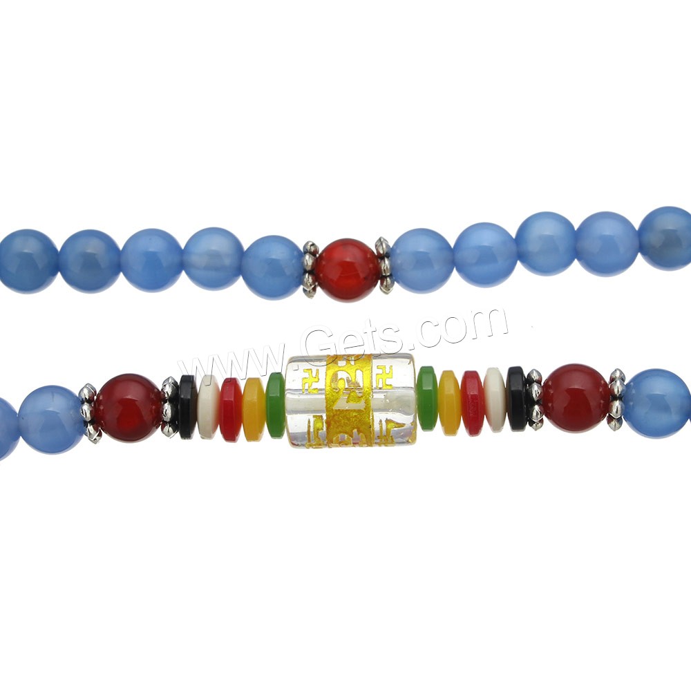 108 perles de Mala, agate bleue, avec verre & quartz rose & plastique, Placage, longueur différente pour le choix & bijoux bouddhiste & normes différentes pour le choix & or accentué, 108PC/brin, Vendu par brin