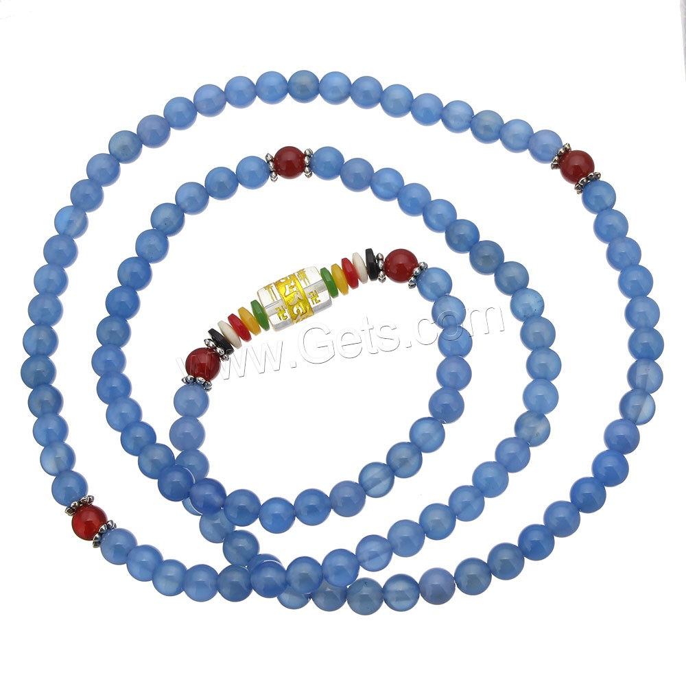 108 perles de Mala, agate bleue, avec verre & quartz rose & plastique, Placage, longueur différente pour le choix & bijoux bouddhiste & normes différentes pour le choix & or accentué, 108PC/brin, Vendu par brin