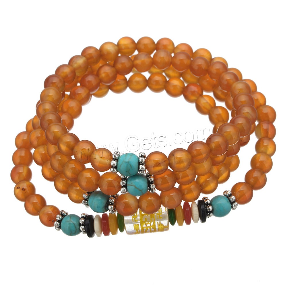 108 Mala Beads, Red Agate, with Synthetic Turquoise & Crystal & Glass & Plastic & Zinc Alloy, plated, different length for choice & Buddhist jewelry & different size for choice & gold accent, 108PCs/Strand, Sold By Strand