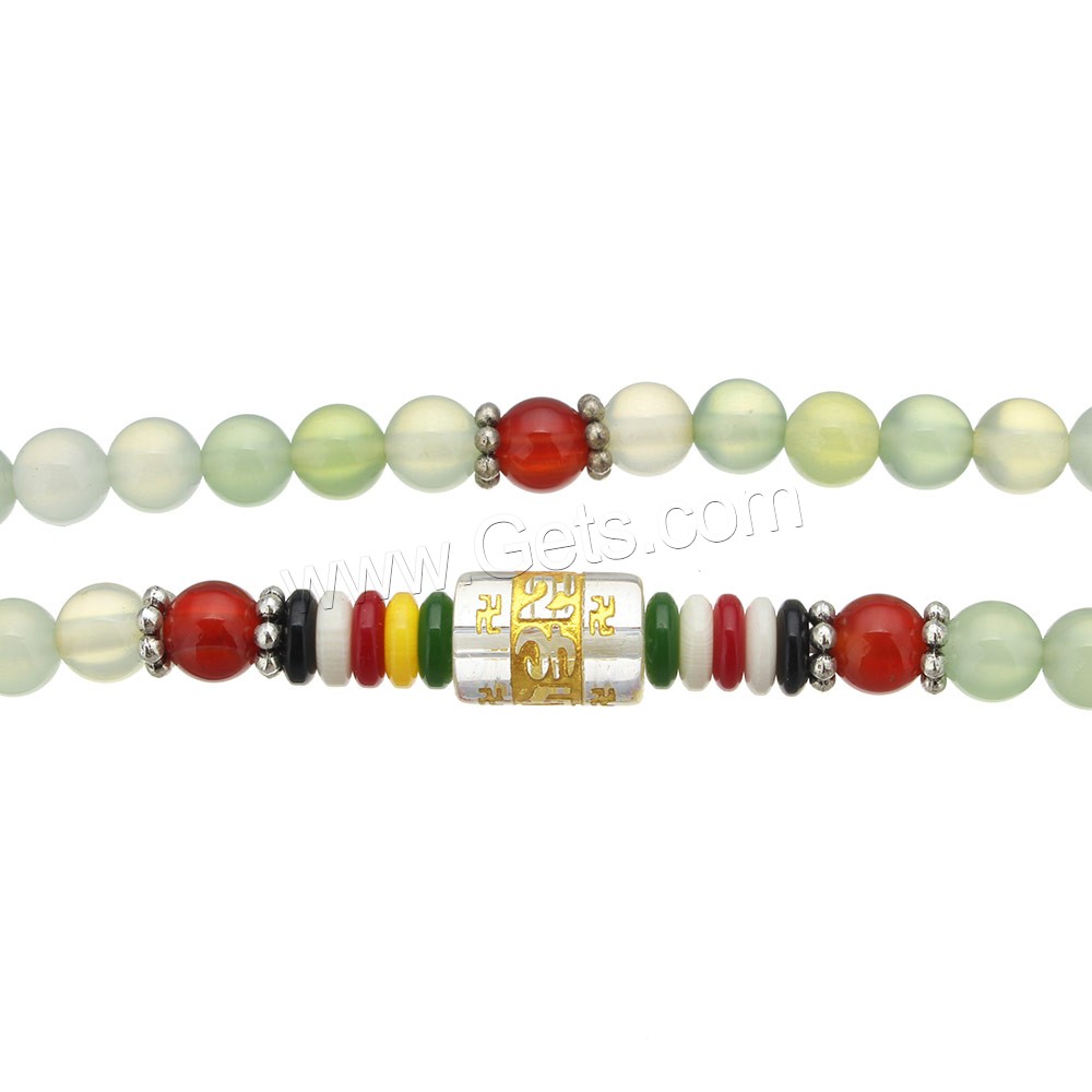 108 Mala Beads, Green Agate, with Synthetic Turquoise & Crystal & Glass & Plastic & Zinc Alloy, plated, different length for choice & Buddhist jewelry & different size for choice & gold accent, 108PCs/Strand, Sold By Strand