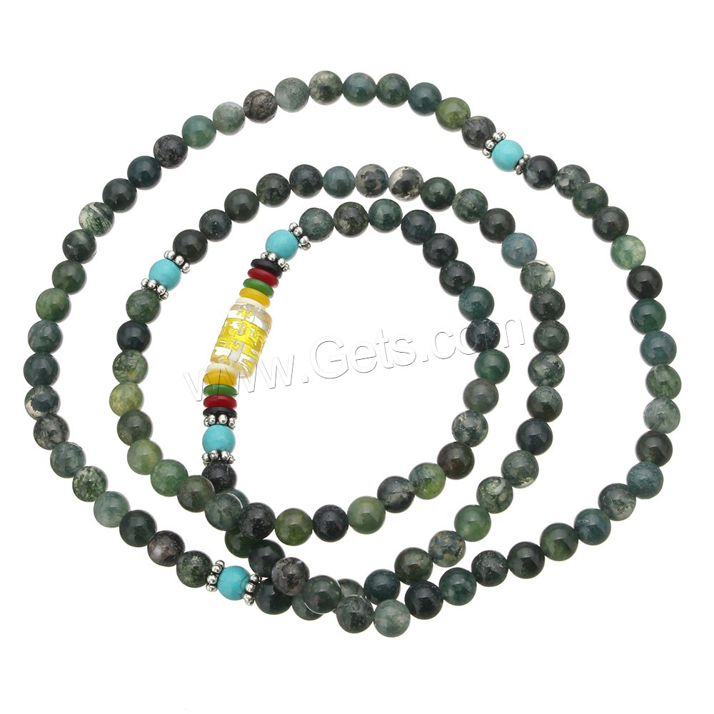 108 Mala Beads, Moss Agate, with Synthetic Turquoise & Crystal & Glass & Plastic & Zinc Alloy, plated, different length for choice & Buddhist jewelry & different size for choice & gold accent, 108PCs/Strand, Sold By Strand