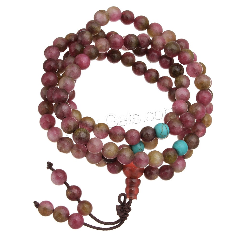 108 Mala Beads, Dyed Marble, with nylon elastic cord, different length for choice & Buddhist jewelry & different size for choice, pink, 108PCs/Strand, Sold By Strand