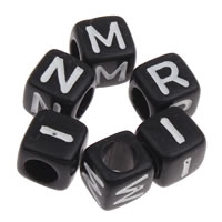 Acrylic Alphabet Beads, Cube, mixed pattern & with letter pattern & solid color, black Approx 3mm, Approx 