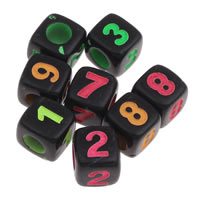 Acrylic Number Bead, with number pattern & mixed & solid color, black Approx 3mm, Approx 