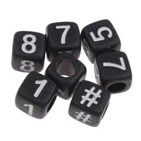 Acryl Zahlen Perlen, Würfel, gemischtes Muster & mit einem Muster von Nummer & Volltonfarbe, schwarz, 6x6mm, Bohrung:ca. 3mm, ca. 2750PCs/Tasche, verkauft von Tasche