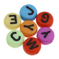 Acryl Alphabet Perlen, mit Brief Muster & gemischt & Volltonfarbe, 4x7mm, Bohrung:ca. 1mm, ca. 3600PCs/Tasche, verkauft von Tasche
