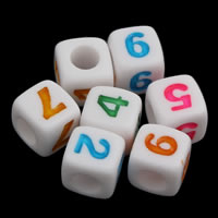 Acrylic Number Bead, with number pattern & mixed & solid color, white Approx 3mm, Approx 