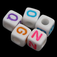 Acrylic Alphabet Beads, with letter pattern & mixed & solid color, white Approx 3mm, Approx 