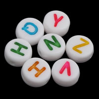 Acryl Alphabet Perlen, mit Brief Muster & gemischt & Volltonfarbe, weiß, 4x7mm, Bohrung:ca. 1mm, ca. 3600PCs/Tasche, verkauft von Tasche