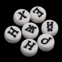 Acrylic Alphabet Beads, Flat Round, mixed pattern & with letter pattern & solid color, white Approx 1mm, Approx 