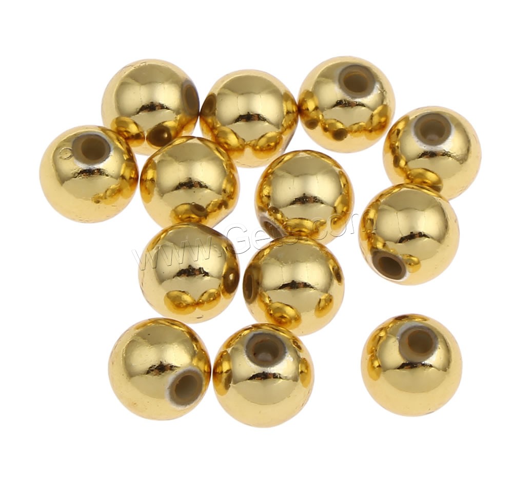 Perles acryliques plaquée, Acrylique, Rond, Placage de couleur d'or, normes différentes pour le choix, Trou:Environ 1mm, Vendu par sac