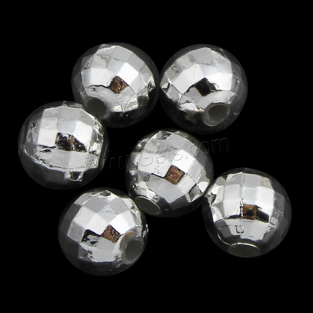 Plating Acrylic Beads, Round, silver color plated, different size for choice & faceted, Hole:Approx 1mm, Sold By Bag