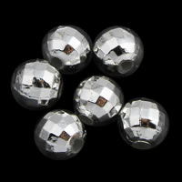 Plating Acrylic Beads, Round, silver color plated & faceted Approx 1mm 