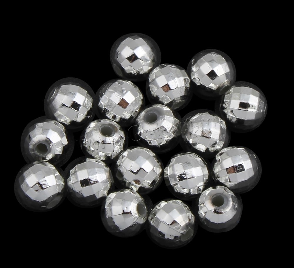 Plating Acrylic Beads, Round, silver color plated, different size for choice & faceted, Hole:Approx 1mm, Sold By Bag