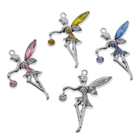 Crystal Zinc Alloy Pendants, with Crystal, Fairy, platinum color plated, faceted & with rhinestone, mixed colors, lead & cadmium free Approx 1.5mm 