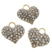 Zinc Alloy Heart Pendants, gold color plated, with rhinestone, lead & cadmium free Approx 2mm 