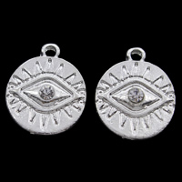 Zinc Alloy Flat Round Pendants, silver color plated, with rhinestone, lead & cadmium free Approx 2mm 