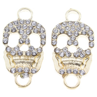 Rhinestone Zinc Alloy Connector, Skull, KC gold color plated, with rhinestone & 1/1 loop, lead & cadmium free Approx 3mm 