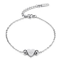 Stainless Steel Chain Bracelets, with 1.9lnch extender chain, Heart, word love forever, oval chain, original color Approx 6.4 Inch 