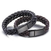 Men Bracelet, Cowhide, stainless steel magnetic clasp, black ionic, braided bracelet & for man 14mm Approx 8.2 Inch 