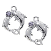 Rhinestone Zinc Alloy Connector, Dolphin, platinum color plated, with rhinestone, lead & cadmium free Approx 3mm 