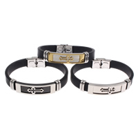 Silicone Stainless Steel Bracelets, with Silicone, Cross, plated Approx 7.5 Inch 