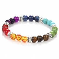 Gemstone Bracelets, with Zinc Alloy, antique silver color plated, natural Approx 7.8 Inch 
