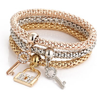 Zinc Alloy Bracelet Set, Lock and Key, plated, lantern chain & with rhinestone Approx 8.2 Inch 