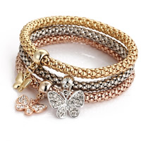 Zinc Alloy Bracelet Set, Butterfly, plated, lantern chain & with rhinestone Approx 8 Inch 