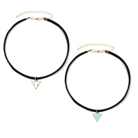 Fashion Choker Necklace, Velveteen, with Synthetic Turquoise, zinc alloy lobster clasp, with 2lnch extender chain, Triangle, gold color plated Approx 11.8 Inch 