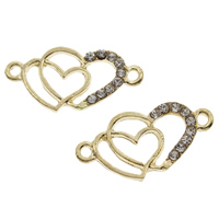 Rhinestone Zinc Alloy Connector, Heart, KC gold color plated, with rhinestone & 1/1 loop, lead & cadmium free Approx 2mm 