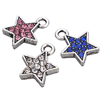 Zinc Alloy Star Pendant, antique silver color plated, with rhinestone & double-sided Approx 2mm 